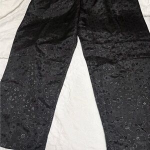 Vtg EUC KRISHMA 3X Black Satin Jacquard Wide Leg Lounge Pants Quiet Luxury